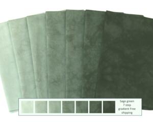 Sage green gradient of hand dyed quilting cotton